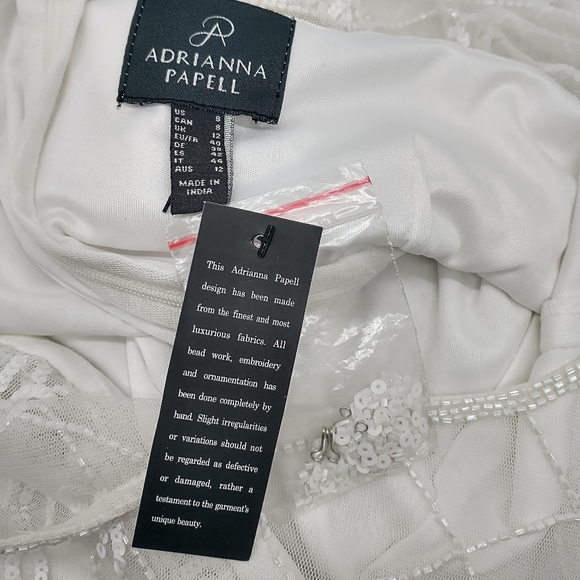 Adrianna Papell White Hand Beaded Long Sleeve Sheath Formal Dress Size 8 - Picture 9 of 16